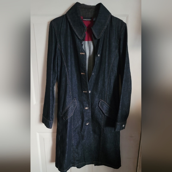 NWOT DKNY Retro Indigo Denim Trench Coat Sz M - Picture 2 of 6